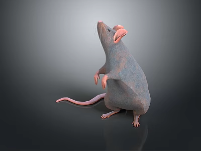3D Designed Standing Gray Rat Game Movie Character With Pink Ears And Tail 3d model