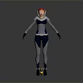 Futuristic Game Movie Character in Blue Silver Bodysuit with Helmet and Yellow Black Foot Gear