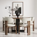 Modern Wooden Dining Table Set With White Chairs Vase Branches And Framed Artwork Interior 3d model
