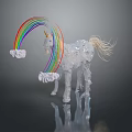 Transparent Unicorn Sculpture With Rainbow And Cloud Accents And Reflection On Dark Background