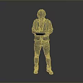 Man in Hard Hat Wearing Vest And Pants Holding Tablet Standing Pose