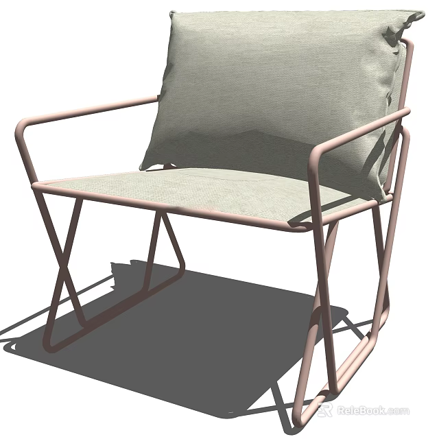 Stylish Modern Armchair With Light Fabric Cushion And Pink Metal Frame 3d model 