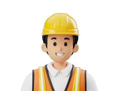 Man Wearing Yellow Hard Hat And Orange Safety Vest As Construction Worker 3d model