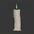 White Candle Lamp With Melted Texture And Yellow And Blue Flame On Gray Background