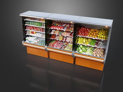 Commercial Display Refrigerator Freezer for Supermarket with Fruits Vegetables Meats Beverages 3d model