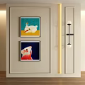 Two Abstract Paintings Featuring Rabbit With Carrot And Mouse On Decorative Wall 3d model