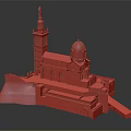 European Style Architectural Model With Bell Tower Dome And Stone Walls