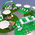 Vibrant Commercial Street Activity Area With Green Frame Balloons Cloud Decorations Sun And Flower Elements