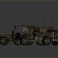Vintage Military Jeeps With Rustic Bodies And Antennas On Gray Background