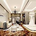 Luxury Bridal Shop Interior With Wedding Dress Display Sofa Chandelier And Large Mirror