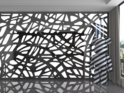 Modern Black Laser Cut Wall Panel With Intricate Hollow Patterns For Modern Interior Design 3d model