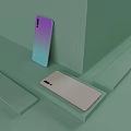 Modern Smartphones With Gradient Color Back And Light Body On Geometric Green Background