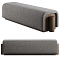 Modern Soft Beige Upholstered Sofa Stool With Solid Wood Base And Cozy Herringbone Throw Blanket