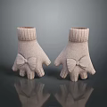 Women's Beige Knitted Gloves With Bow Detail For Stylish Winter Wear