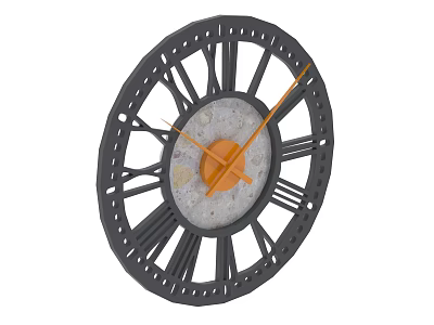 Stylish Modern Clock With Openwork Black Frame Stone Textured Dial And Orange Hands 3d model