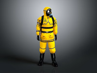 Yellow Protective Suit With A Logo Black Gloves And Black Boots 3d model
