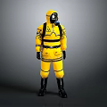 Yellow Protective Suit With A Logo Black Gloves And Black Boots