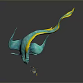 3D Mythical Creature With Blue Green Yellow Long Tail And Shiny Surface Reflection