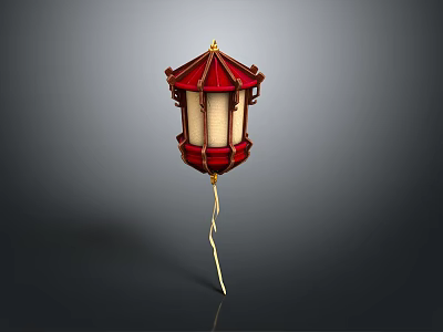 Traditional Chinese Red Lantern With Golden Decorations Pointed Top And White Panels 3d model