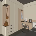 Modern Open Wardrobe Design With Hanging Area Drawers Bags Desk Chair And Table Lamp