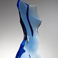 Three Turquoise Blue Beige Glass Figurine Sculptures On Black Background