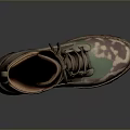 Camouflage Pattern High Top Boots With Brown Upper Green Accents And Orange Soles