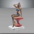 Female Character In Blue Bikini With White Hat And Small Animal On Pink Stool