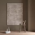 Elegant Interior Decor With Large Gray Wall Art Wooden Stool Vase And Books