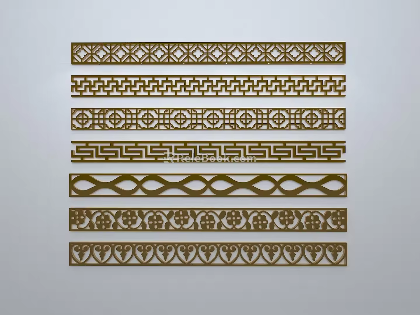 Chinese-style window grilles silhouette pane window sill border openwork window 3d model
