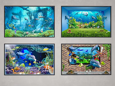 Vibrant Ocean Animal Paintings With Dolphins Fish Corals And Aquatic Scenes 3d model