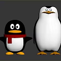 Two Cute Cartoon Penguins With Different Sizes Red Scarf And Yellow Feet