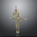 Gold And Silver Robot Cross Shaped Structure Spiked Top Outstretched Arms Bell Decorations Smooth Surface