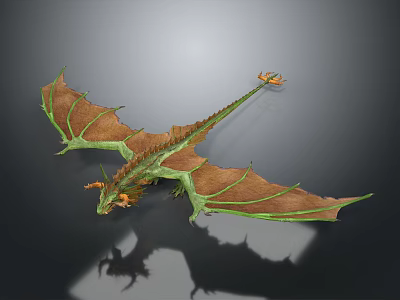 3D Rendered Mythical Dragon With Brown Wings Green Body And Orange Details 3d model