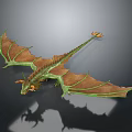 3D Rendered Mythical Dragon With Brown Wings Green Body And Orange Details