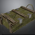 Green Wooden Crate With Danger Sign Metal Clasps And Rope Handles