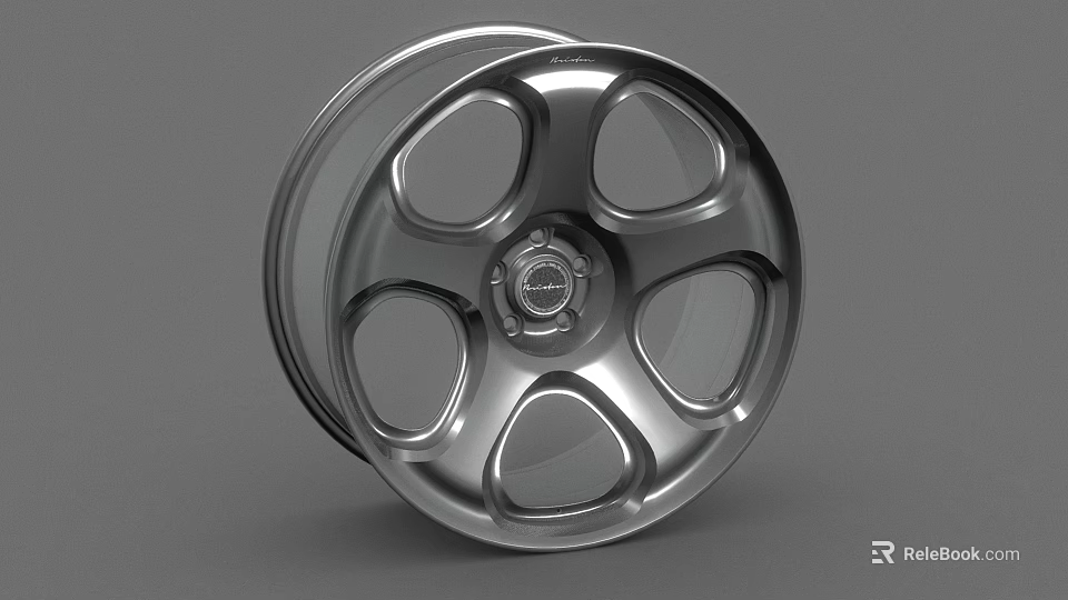 Silver Automotive Tire Wheel Rim With Five Spoke Design And Metallic Finish 3d model 