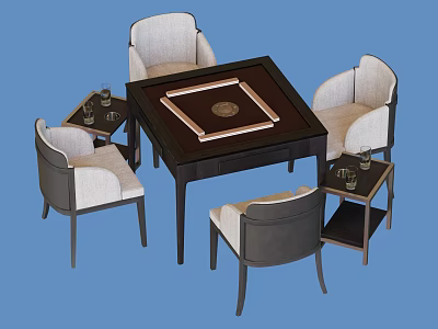 Elegant Square Entertainment Table With Four Chairs And Side Tables For Leisure 3d model