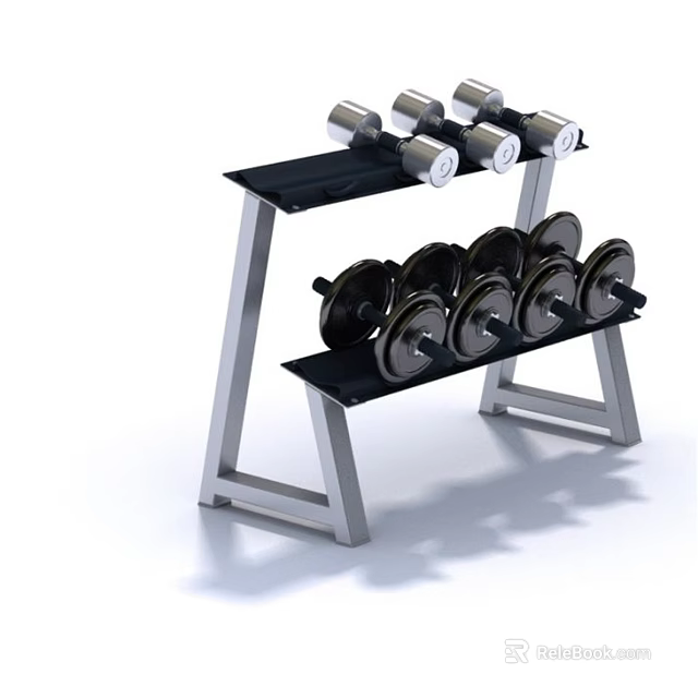 Sturdy Fitness Dumbbell Rack With Multiple Dumbbells For Home Gym Use 3d model 