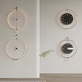 Modern Circular Wall Clocks With Golden Frame Black Dial And Green Leaf Accent 3d model