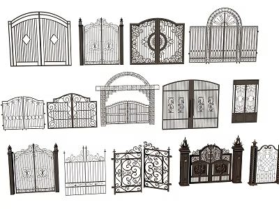 Various Wrought Iron Entrance Gates With Ornate Patterns Arch Top And Decorative Details 3d model