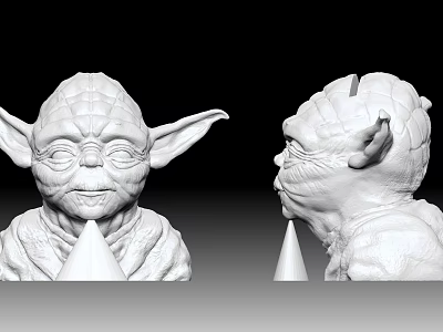Decorative Yoda Head Figurine Set With White Detailed Sculptures Front And Side View 3d model