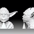 Decorative Yoda Head Figurine Set With White Detailed Sculptures Front And Side View