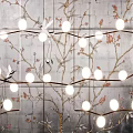Elegant Tree Branch Chandelier With White Spherical Lights And Bird Decoration On Gray Patterned Wall 3d model
