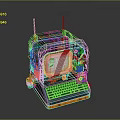 Vintage Arcade Style Computer With Green Red Design Keyboard Screen And Antennas