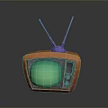 Vintage Orange Computer Monitor With Purple Antenna And Green Screen