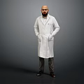 Man In White Lab Coat Standing Against Gray Background With Hands In Pockets 3d model
