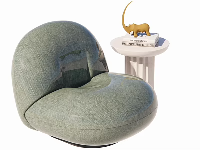Light Green Curved Single Sofa With White Side Table And Golden Ornament And Book 3d model
