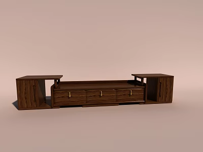 Modern Dark Brown Wooden TV Stand With Drawers And Side Cabinets 3d model