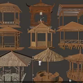 Traditional Chinese Wooden Pavilions With Various Classic Roof Designs And Structures