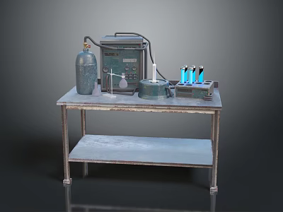 Laboratory Setup With Lab Table Gas Cylinder Beaker Test Tube Rack And Test Tubes 3d model